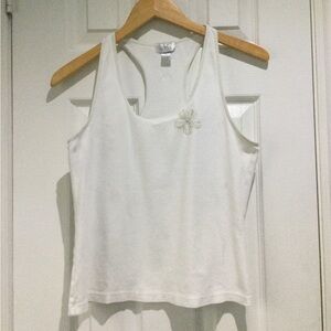 4/$20 La Senza Chic White Racerback Tank Top with Floral Detail